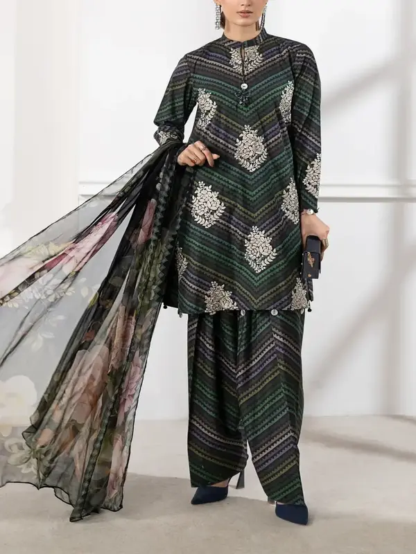  Digital Printed Lawn Embroidered Dress With Printed 4-Sided Chiffon Dupatta (Unstitched) (DRL-2362)
