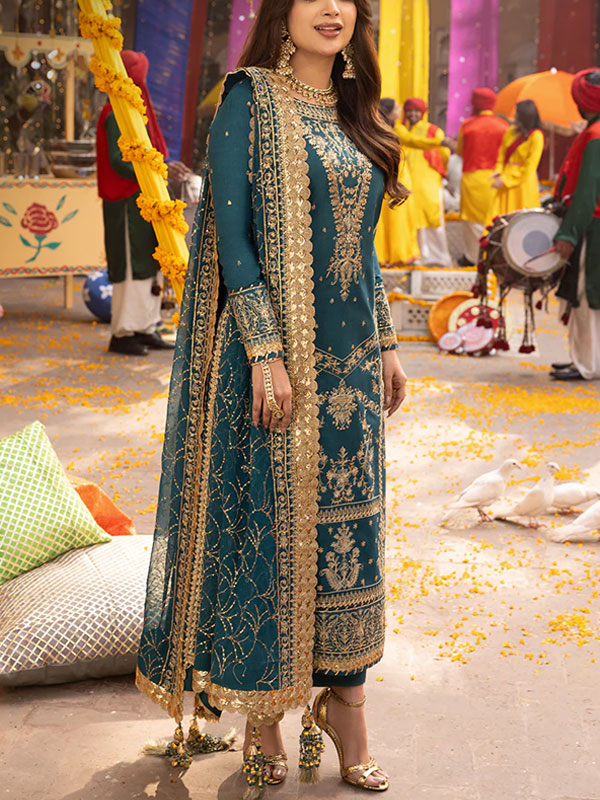 Latest Chiffon Heavy Embroidered Dress With Chiffon Embroidered Dupatta 3 Pec Suite (Unstitched) (CHI-914)