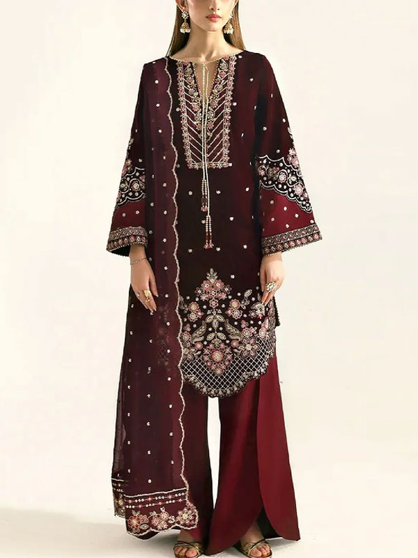  Velvet Heavy Embroidered Dress With Embroidered Chiffon Dupatta (Unstitched) (CHI-1049)
