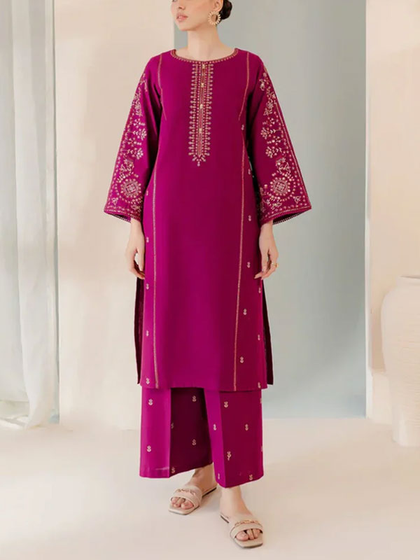 Heavy Embroidered Cotton Lawn Dress Embroidery Trouser 2 Pec (Unstitched) (DRL-1544)
