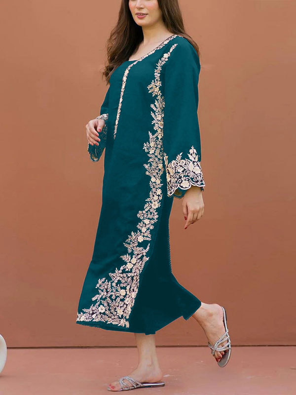 2 PCs Heavy Embroidered Cotton Dress With Embroidered Trouser (Unstitched) (DRL-2203)