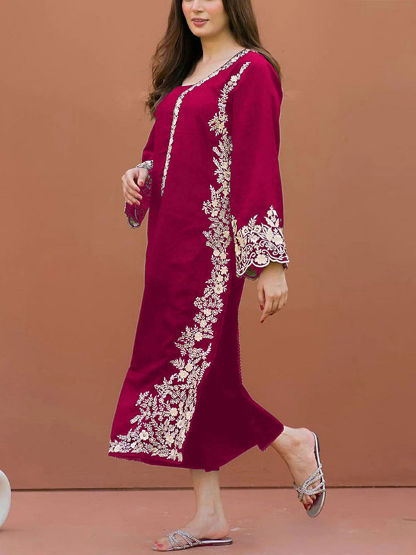 2 PCs Heavy Embroidered Cotton Dress With Trouser (Unstitched) (DRL-2204)	