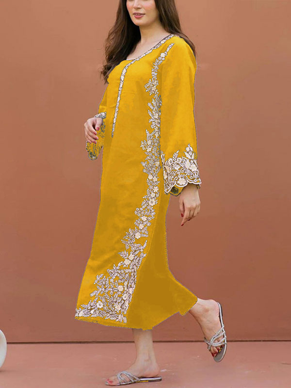 2 PCs Heavy Embroidered Cotton Dress With Trouser (Unstitched) (DRL-2205)