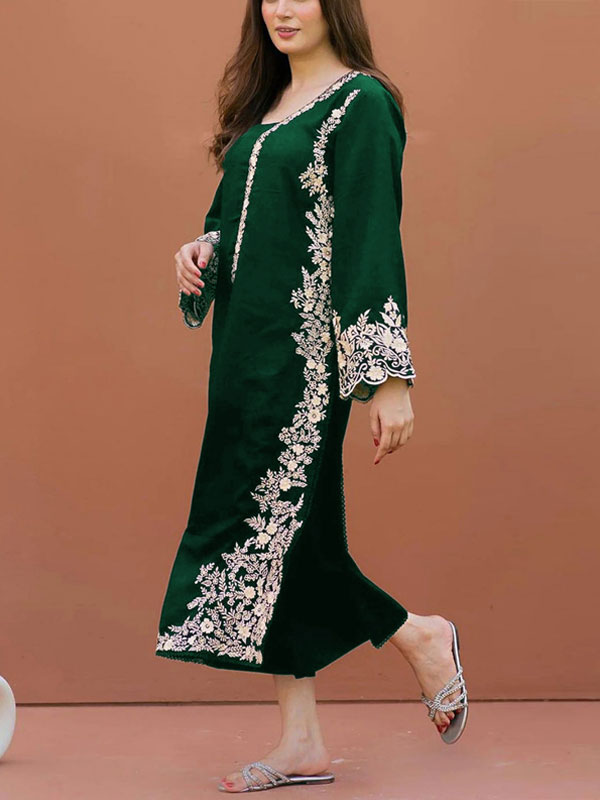 2 PCs Heavy Embroidered Cotton Dress With Trouser (Unstitched) (DRL-2207)	