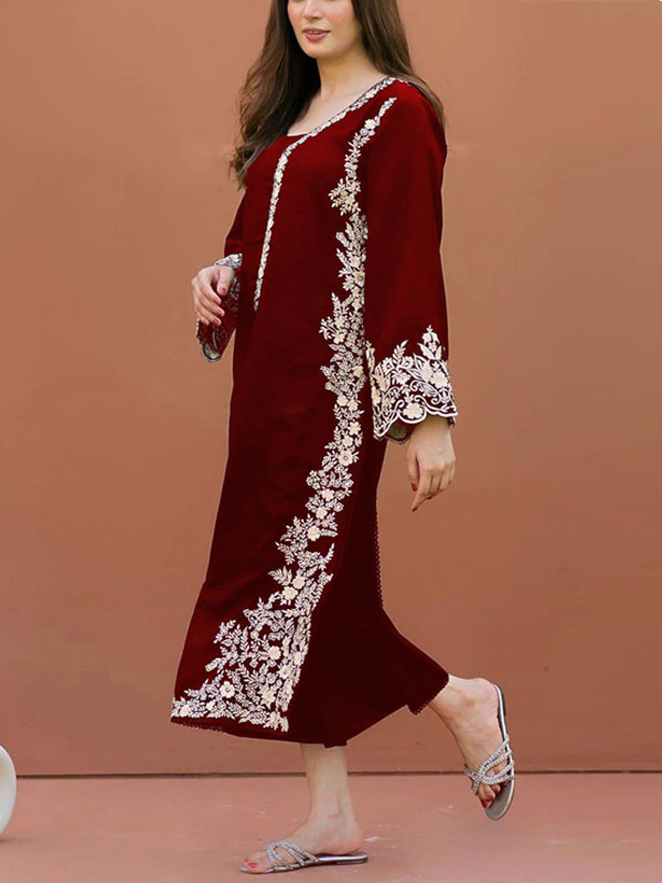 2 PCs Heavy Embroidered Cotton Dress With Trouser (Unstitched) (DRL-2208)	