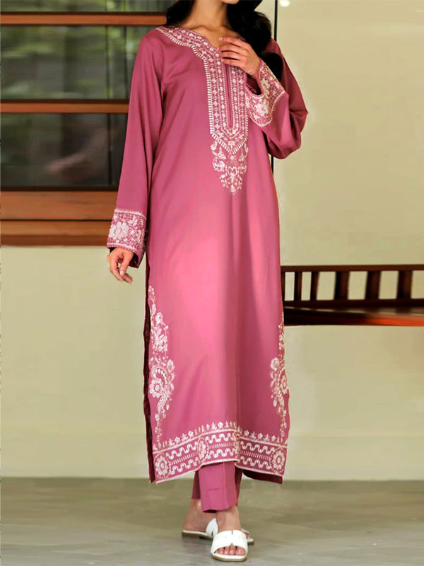 2 PCs Heavy Embroidered Lawn Dress With Plain Trouser (Unstitched) (DRL-2471)