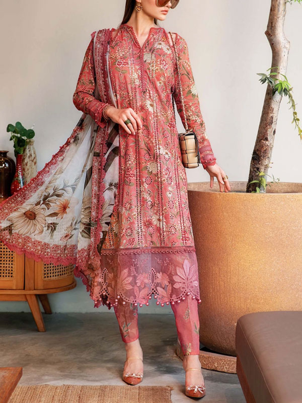 3 PCs Digital Printed Embroidery Lawn Dress WIth Printed Chiffon Dupatta (Unstitched) (DRL-2201)	