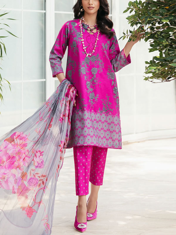 3 PCs Digital Printed Lawn Dress With Printed Lawn Dupatta & Plain Trouser (Unstitched) (DRL-2185)