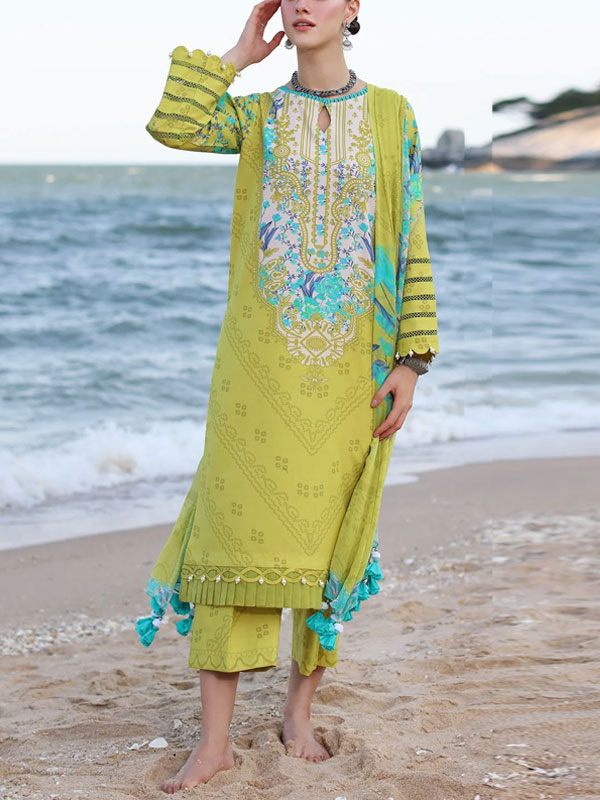 3 PCs Digital Printed Lawn Dress With Printed Lawn Dupatta & Plain Trouser (Unstitched) (DRL-2187)	