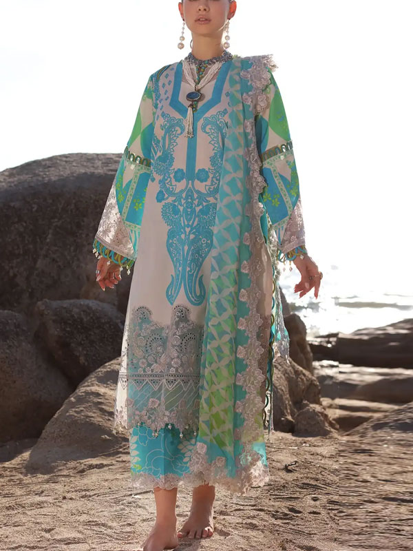 3 PCs Digital Printed Lawn Dress With Printed Lawn Dupatta & Plain Trouser (Unstitched) (DRL-2188)	