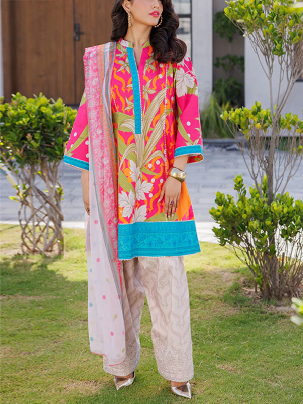 3 PCs Digital Printed Lawn Dress With Printed Lawn Dupatta & Plain Trouser (Unstitched) (DRL-2189)	