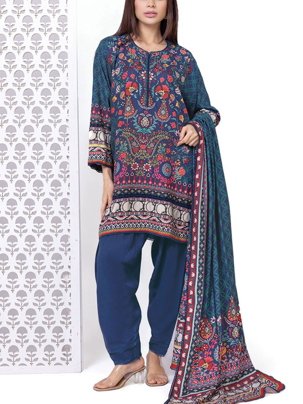 Luxury Digital Printed Lawn Dress With Printed Lawn Dupatta & Plain Trouser (Unstitched) (DRL-2195)