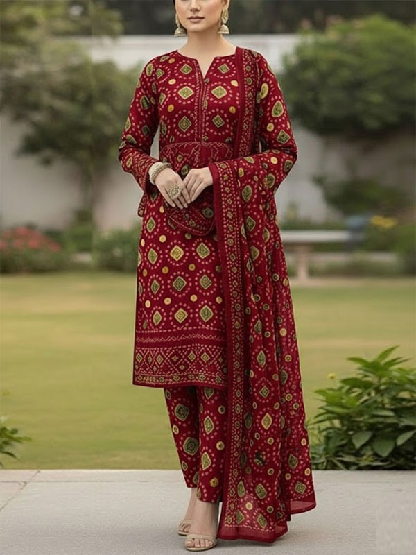 3 PCs Digital Printed Lawn Dress With Printed Lawn Dupatta (Unstitched) (DRL-2424)