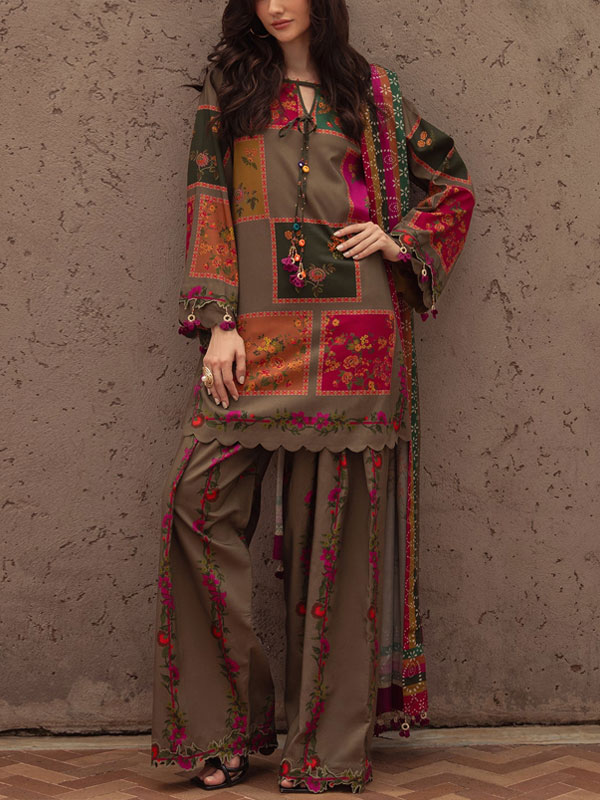 3 PCs Digital Printed Lawn Dress With Printed Lawn Dupatta (Unstitched) (DRL-2425)