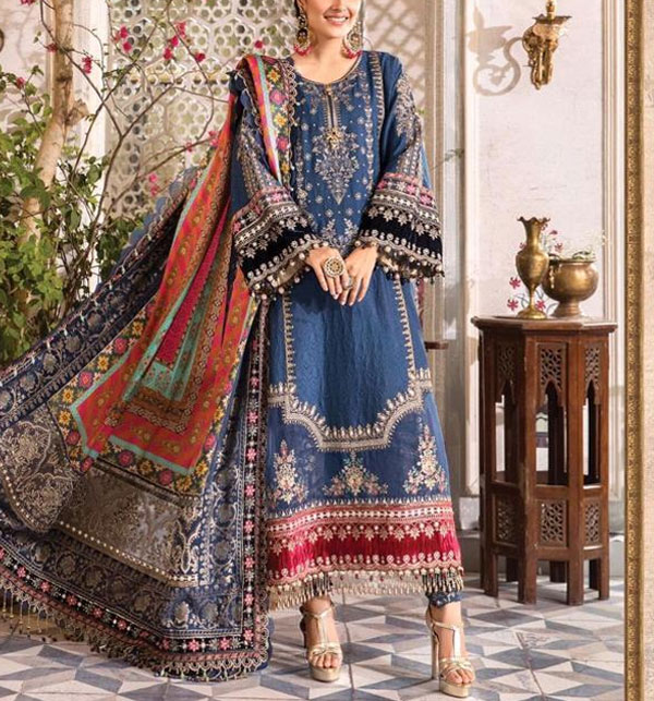 Digital Printed Lawn Heavy Embroidered Dress With Chiffon Dupatta 3 PCs  (Unstitched) (DRL-1589)