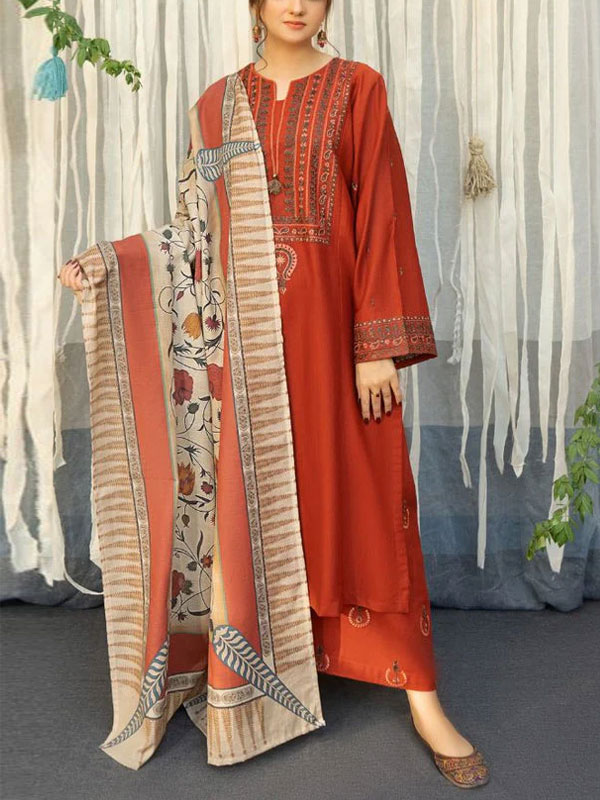 Elegant Lawn Embroidered Dress With Printed Diamond Organza Dupatta 3 PCs Dress (Unstitched) (DRL-1516)