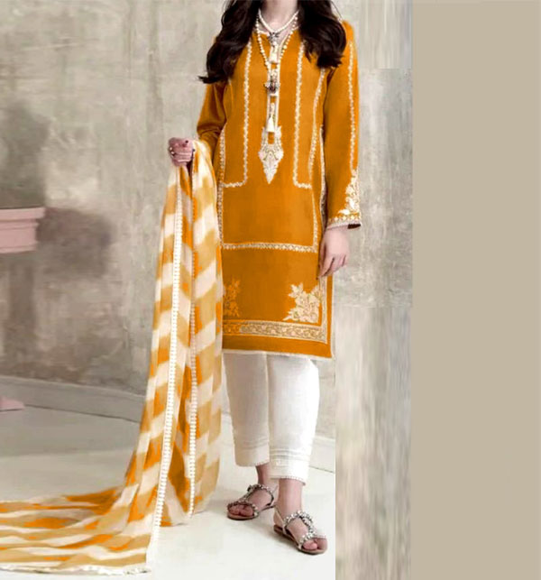 Elegant Design Lawn Embroidered Dress With Printed Diamond Organza Dupatta (Unstitched) (DRL-1517)	
