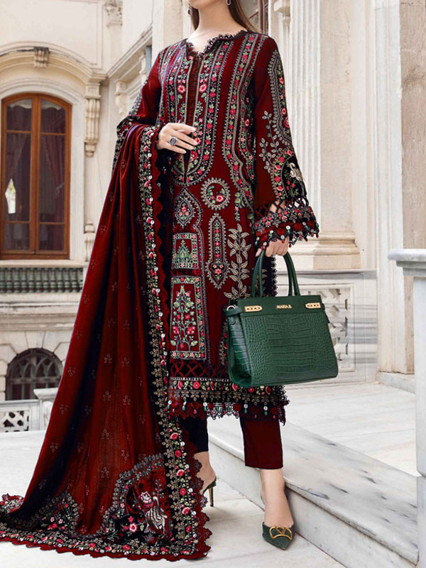 Luxury Lawn Heavy Embroidered Dress With Chiffon Embroidered Dupatta Plain Trouser (Unstitched) (DRL-2183)