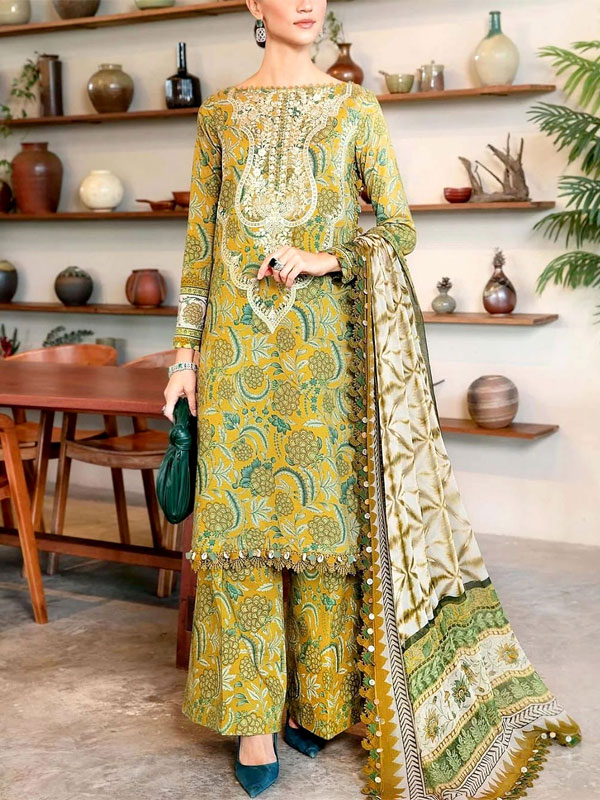 All-Over Print Embroidered Lawn Dress with Chiffon Dupatta (Unstitched) (DRL-2192)