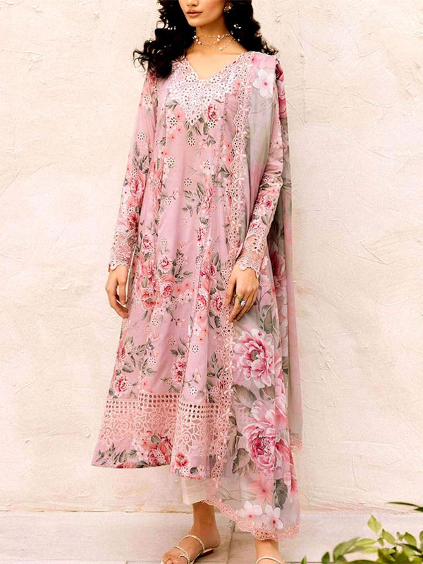 Lawn Schiffli Embroidered All-Over Printed Dress 2025 with Chiffon Dupatta (Unstitched) (DRL-2179)