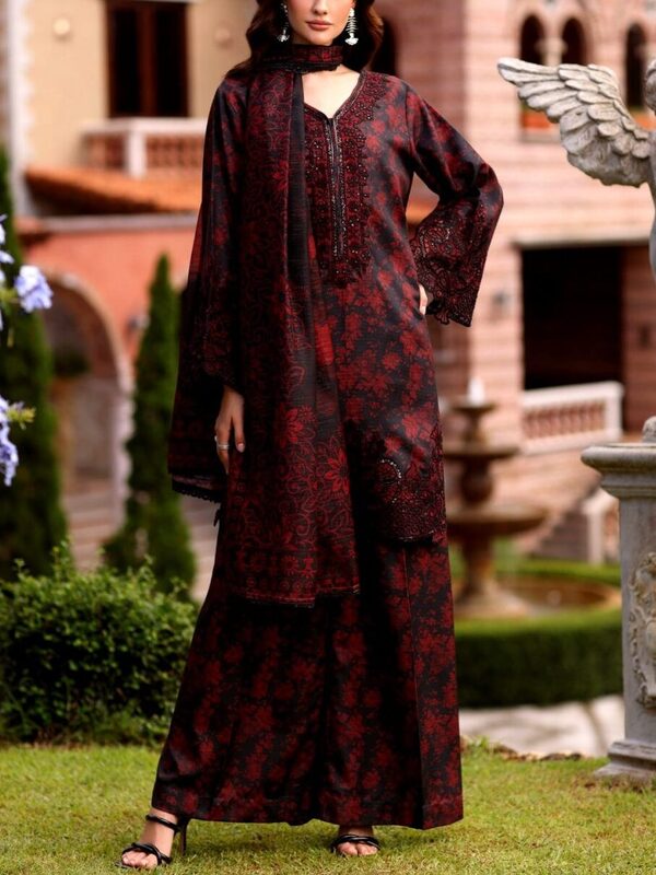 All-Over Printed Embroidered Lawn Dress with 4-Sided Embroidered Chiffon Dupatta (Unstitched) (DRL-2373)