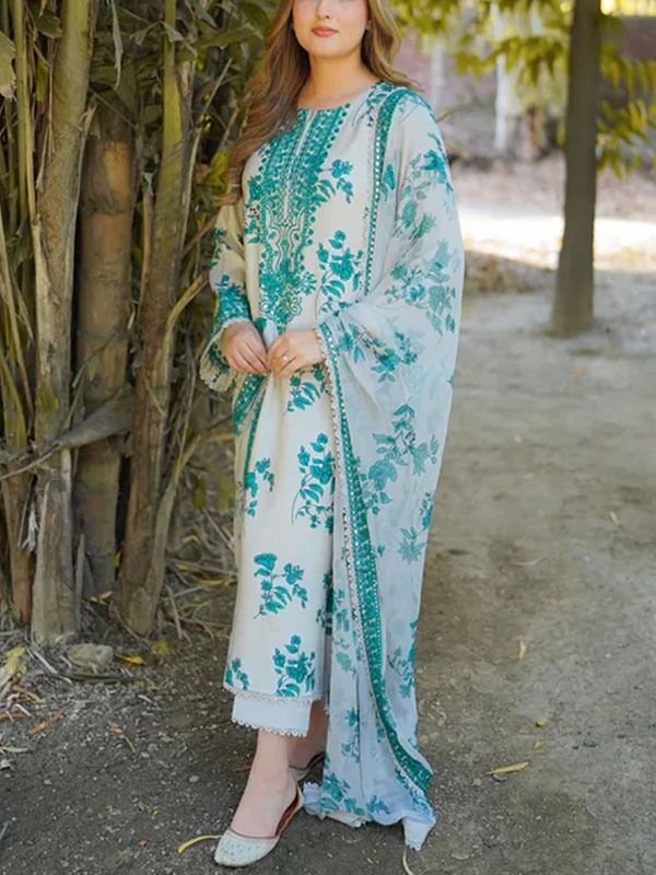 Aneela’s Lawn Heavy Embroidered Dress With 4-Sided Chiffon Embroidered Dupatta (Unstitched) (DRL-2368)