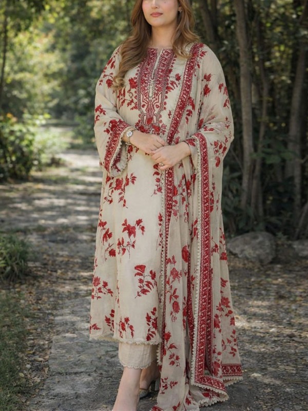 Aneela’s Lawn Heavy Embroidered Dress With 4-Sided Chiffon Embroidered Dupatta (Unstitched) (DRL-2369)