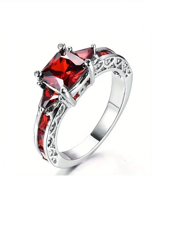 Beautiful Red Crystal Zircon Fashion Ring (ZV:29809)