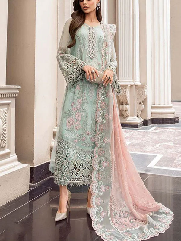 Latest Chiffon Heavy Embroidered Splengle Cut Work Dress With Chiffon 4 Side Cut Work Embroidered Sciffle Dupatta (Unstitched) (CHI-881)