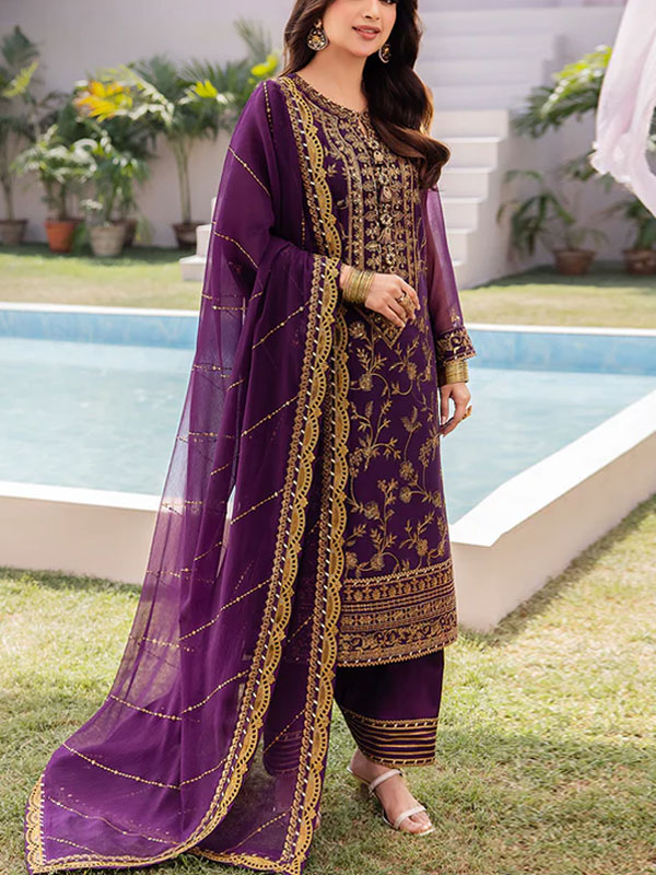 Chiffon Heavy Embroidered Dress With Embroidered Chiffon Dupatta (Unstitched) (CHI-1009)