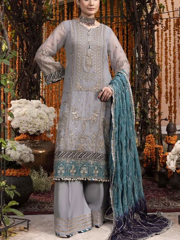 Chiffon Heavy Embroidered Dress With Embroidered Chiffon Dupatta (Unstitched) (CHI-1022)