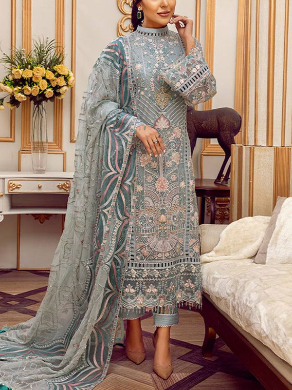 Chiffon Heavy Embroidered Dress With Embroidered Chiffon Dupatta (Unstitched) (CHI-1075)