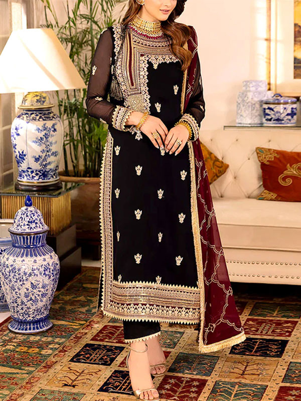 Chiffon Heavy Embroidered Dress With Embroidered Lace Dupatta (Unstitched) (CHI-1008)