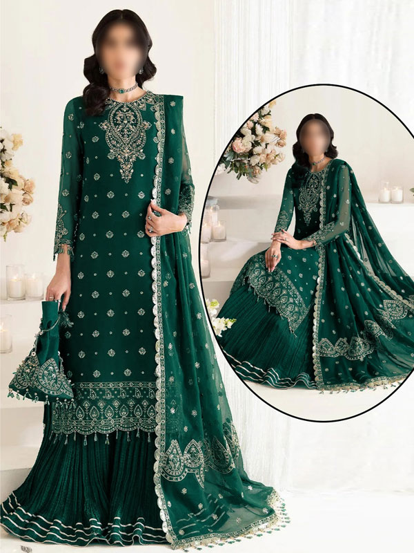 Chiffon Heavy Embroidered Dress With Heavy Embroidered Chiffon Dupatta (Unstitched) (CHI-946)
