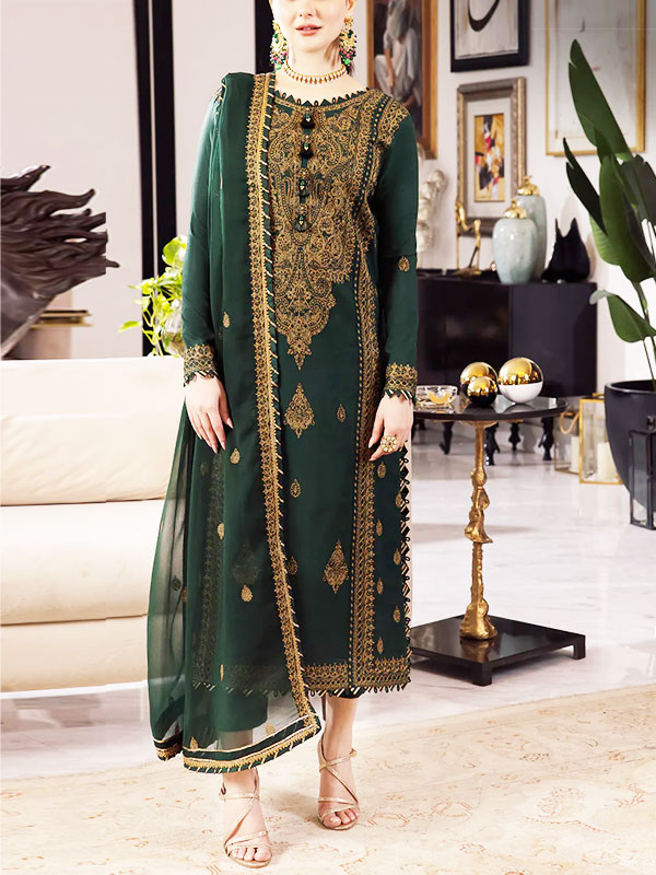 Chiffon Heavy Embroidered Spengle Dress With Chiffon Embroidered Dupatta (Unstitched) (CHI-912)