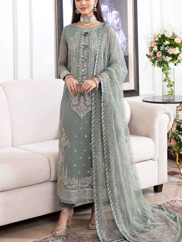 Chiffon Heavy Embroidered Spengle Work Dress With Heavy Embroidered Dupatta (Unstitched) (CHI-945)