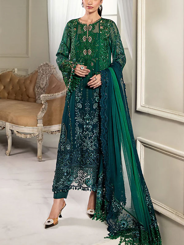 Chiffon Tie & Die Heavy Embroidered Dress With Chiffon Embroidered Dupatta (Unstitched) (CHI-1027)