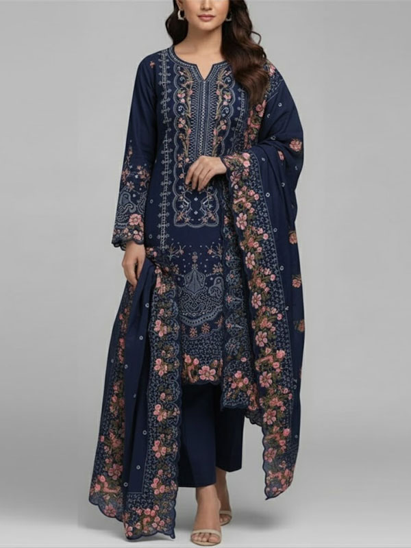 Elegant Boring Chicken kari Laxury Lawn Cotton Heavy Embroidered Dress With Embroidered Chiffon Dupatta (Unstitched) (DRL-2431)