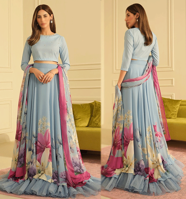 Digital Floral Print Silk Maxi Dress 2024 with Printed Silk Dupatta (Unstitched) (DRL-1686)