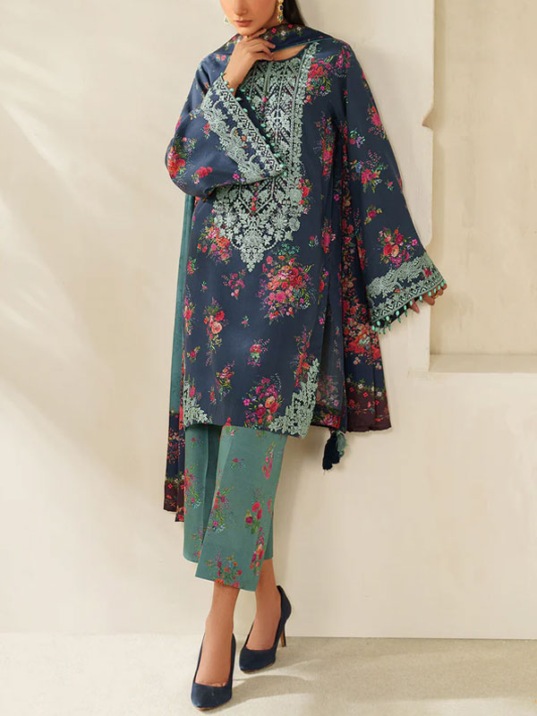 Digital Printed Lawn Embroidered Dress With Chiffon Embroidered Dupatta (Unstitched) (DRL-2352)
