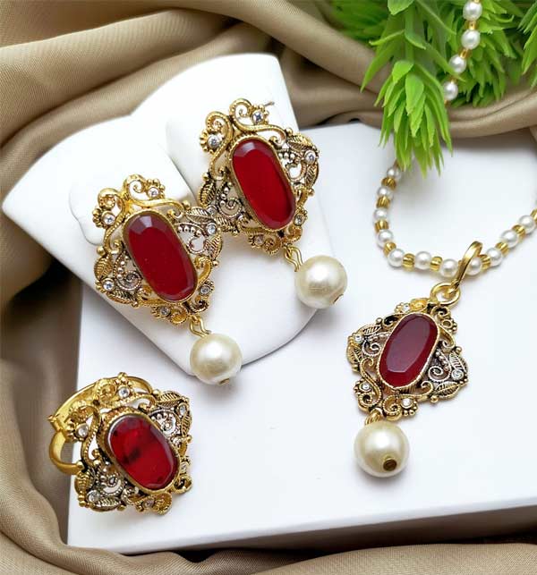 Egyptian Pendant Set Earring & Adjustable Ring (ZV:2356)
