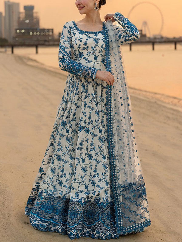 Elegent Heavy Embroidered Lawn MAXI Flare (114)  With 4 Sided Heavy Embroidered NET Dupatta (Unstitched) (DRL-2455)
