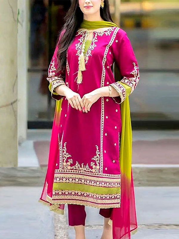 Fancy Embroidered Cotton Lawn Dress with Tie & Dye Diamond Dupatta 3Pec Suit  (Unstitched) (DRL-1807)