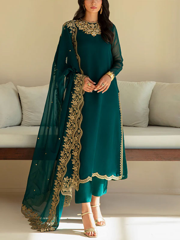 Heavy Chiffon Embroidered Dress With Embroidered Chiffon Dupatta (Unstitched) (CHI-1005)