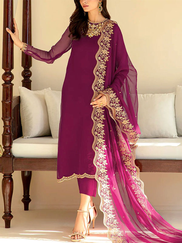 Heavy Chiffon Embroidered Dress With Embroidered Chiffon Dupatta (Unstitched) (CHI-1006)	