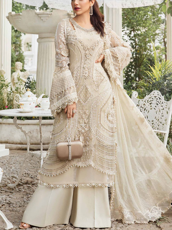 Maria B Hit Design Heavy Chiffon Embroidered Dress With Embroidered Chiffon Dupatta (Unstitched) (CHI-1010)
