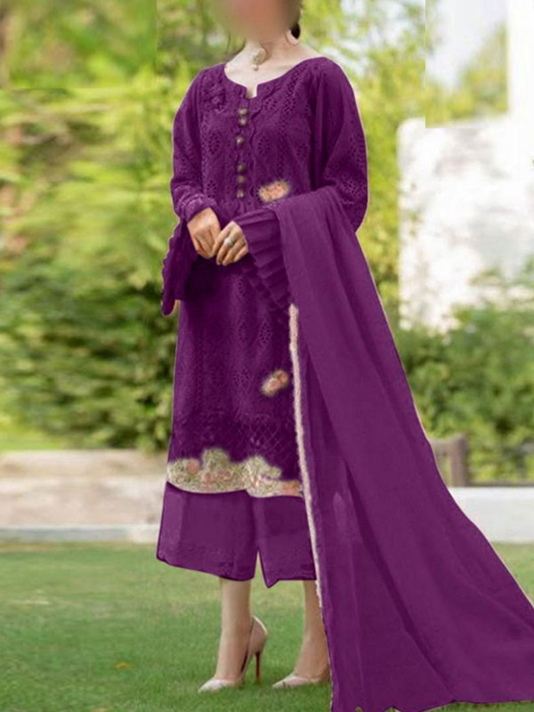 Heavy Embroidered Chiffon Chicken Karri Dress With Embroidered Chiffon Dupatta (Unstitched) (CHI-993)