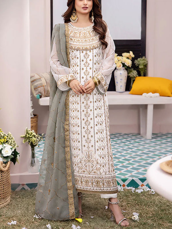 Heavy Embroidered Chiffon Dress With Chiffon Spengle Embroidered Dupatta (Unstitched) (CHI-1004)