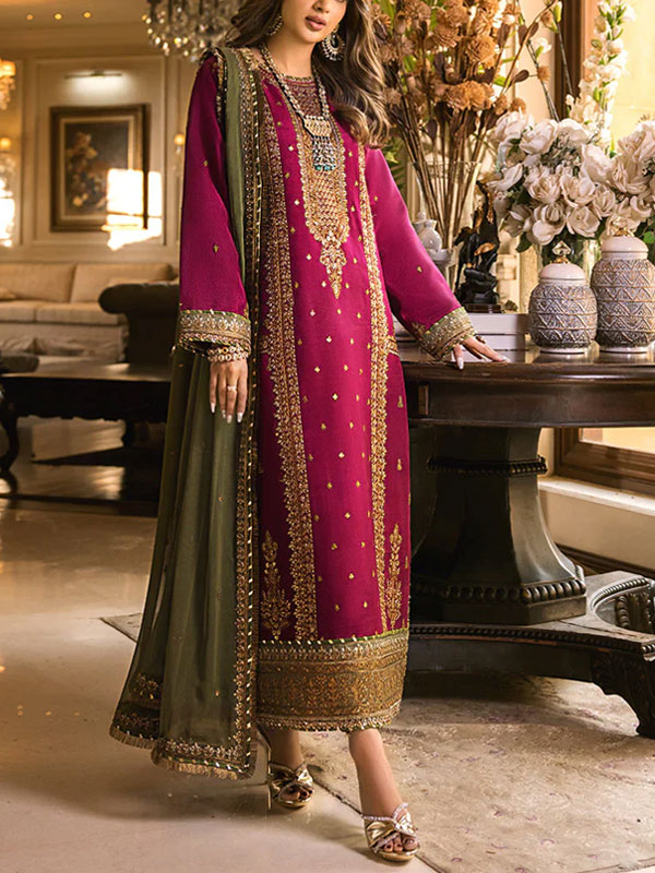 Heavy Embroidered Chiffon Dress With Laced EMB. Chiffon Dupatta (Unstitched) (CHI-871)