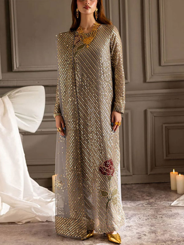 Heavy Embroidered Chiffon Party Dress With Organza Embroidered Dupatta (Unstitched) (CHI-1025)